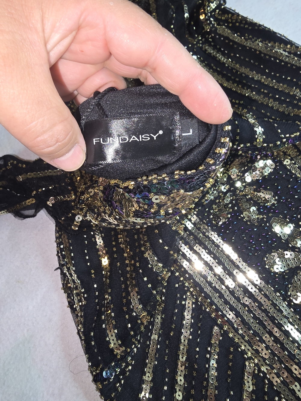 Embellished Black & Gold Art Deco Fringe Midi Dress - Picture 5 of 10